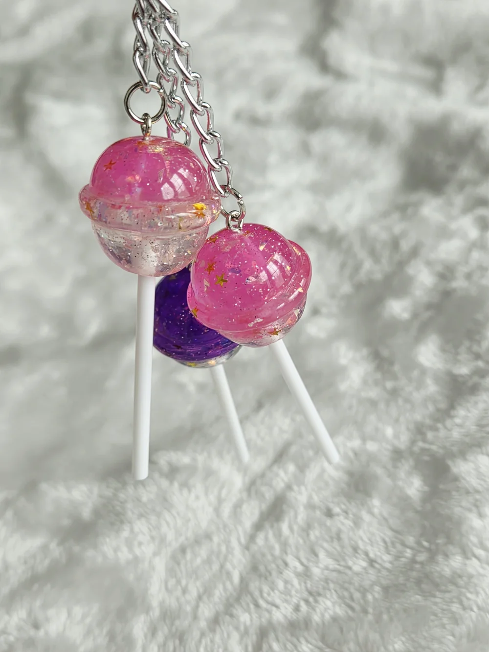 Cute Pink & Purple Lollipop Keychain Fun Bag Charm